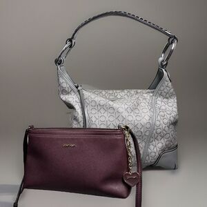 Calvin Klein Gray Hobo Purse Ivy Novelty Crossbody Purple Charm Lot of 2‎ Bags